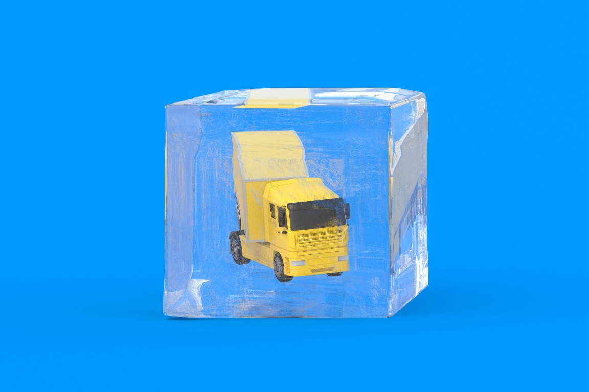 Truck,In,Ice,Cube.,3d,Render