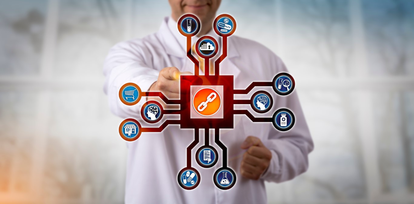 Unrecognizable,Pharmaceutical,Researcher,Activating,A,Blockchain,App,In,Cyberspace.,Pharma